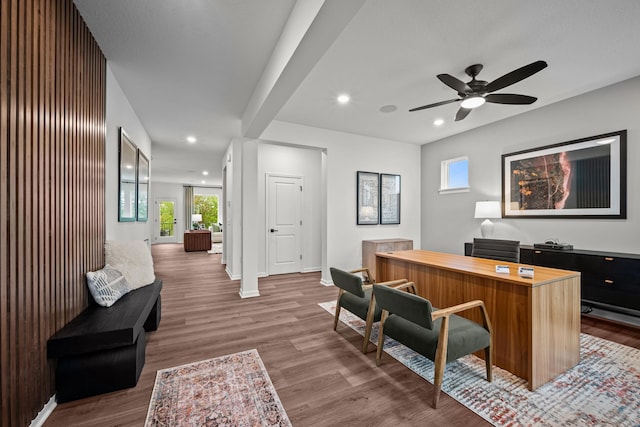 14810 106th Ave N, Maple Grove, MN 55369 - office area featuring ceiling fan, wood finished floors, recessed lighting, and baseboards