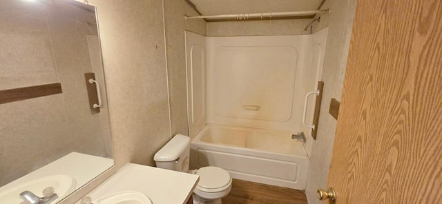 68005 County Road 3, Bandon Twp, MN 55332 - full bath with shower / washtub combination, toilet, vanity, and wood finished floors