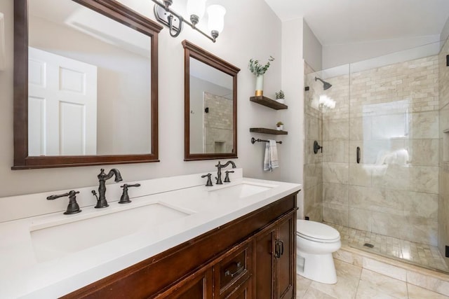 4417 Braddock Trl, Eagan, MN 55123 - bathroom featuring toilet, a shower stall, and double vanity