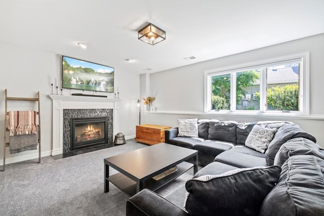 4417 Braddock Trl, Eagan, MN 55123 - carpeted living room with a tiled fireplace and baseboards