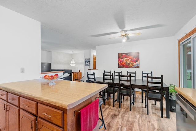 20195 Harrow Ave Way N, Forest Lake, MN 55025 - kitchen with stainless steel dishwasher, light wood finished floors, light countertops, ceiling fan, and brown cabinetry