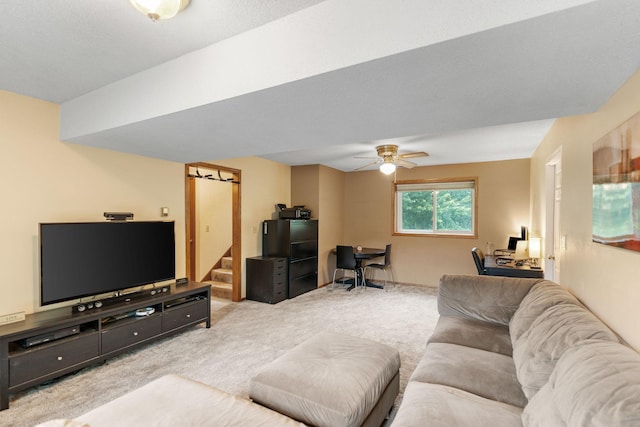 20195 Harrow Ave Way N, Forest Lake, MN 55025 - carpeted living area with an office area, ceiling fan, and stairway