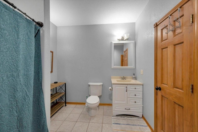 4985 Sam Anderson Rd, Amnicon Twp, WI 54874 - bathroom featuring vanity, tile patterned floors, toilet, curtained shower, and a textured wall