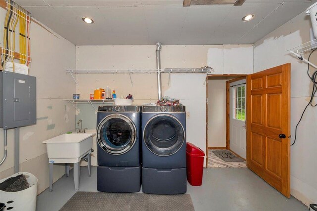 4985 Sam Anderson Rd, Amnicon Twp, WI 54874 - laundry area with separate washer and dryer, electric panel, and recessed lighting