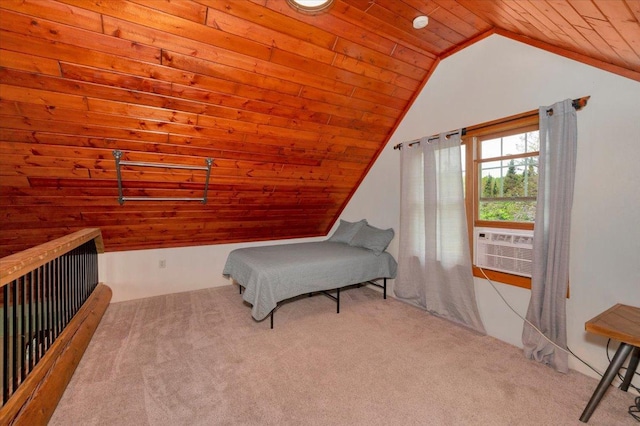 4985 Sam Anderson Rd, Amnicon Twp, WI 54874 - bedroom featuring wood ceiling, lofted ceiling, and carpet floors