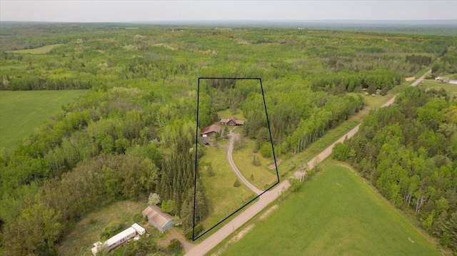 4985 Sam Anderson Rd, Amnicon Twp, WI 54874 - aerial view of property and surrounding area with a heavily wooded area and property boundaries highlighted