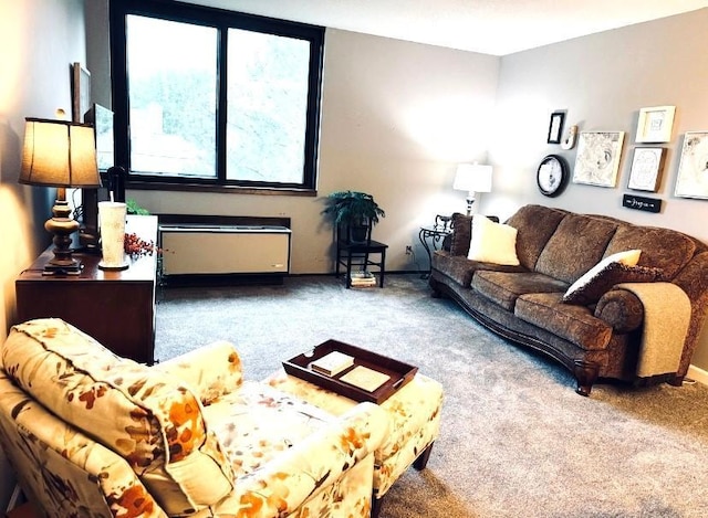 1181 Edgcumbe Rd Unit 213, Saint Paul, MN 55105 - carpeted living room featuring radiator and baseboards