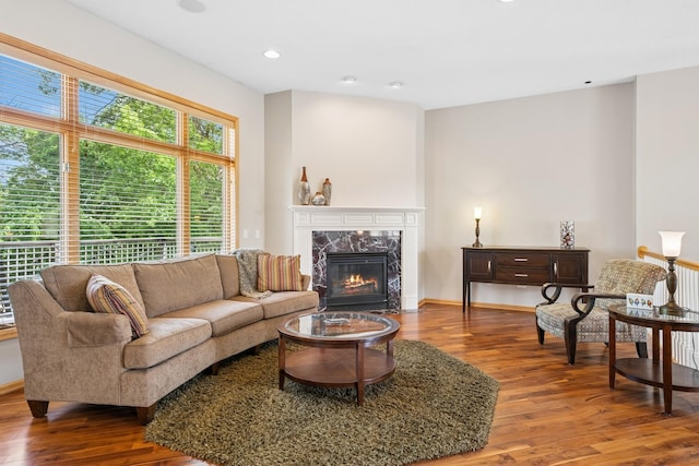 6654 Orchid Ln N, Maple Grove, MN 55311 - living area featuring wood finished floors, recessed lighting, a fireplace, and baseboards
