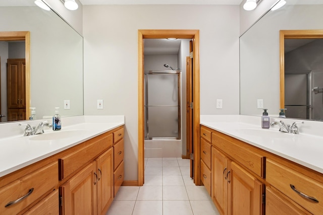 6654 Orchid Ln N, Maple Grove, MN 55311 - full bathroom with vanity, tile patterned flooring, and enclosed tub / shower combo