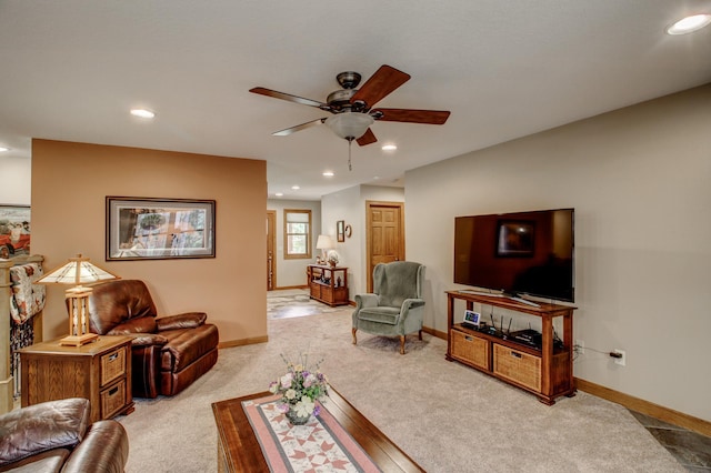 20929 Faron Dr, Nevis, MN 56467 - living area featuring ceiling fan, recessed lighting, carpet, and baseboards