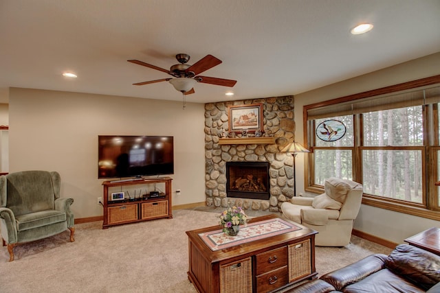 20929 Faron Dr, Nevis, MN 56467 - living area with light colored carpet, ceiling fan, baseboards, and recessed lighting
