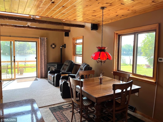 43639 351st Ln, Aitkin Twp, MN 56431 - dining area with wooden ceiling and a water view