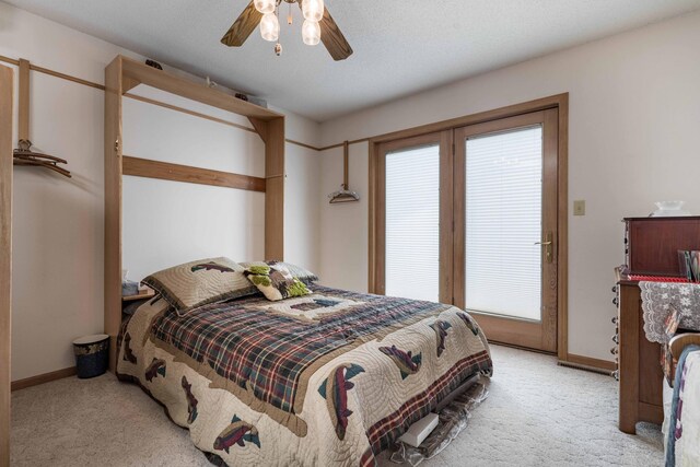 17159 Stalker Lake Rd, Battle Lake, MN 56515 - bedroom with light colored carpet, baseboards, and ceiling fan