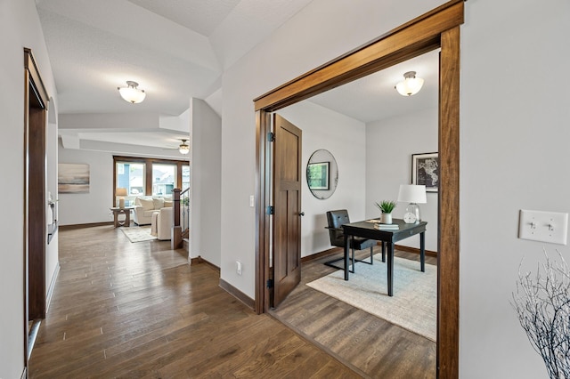 1840 Old Mill Ct, Centerville, MN 55038 - hallway featuring a desk, dark wood-style flooring, and baseboards