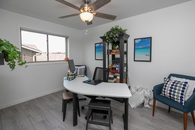 3900 Orchardview Ln NW, Rochester, MN 55901 - office area featuring ceiling fan, light wood-type flooring, and baseboards