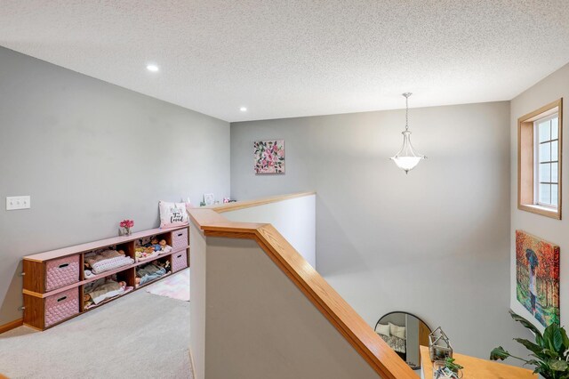 1704 Talon Trl, Eagan, MN 55122 - corridor featuring an upstairs landing, a textured ceiling, carpet floors, and recessed lighting