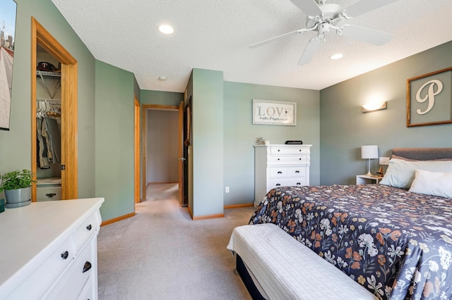 1704 Talon Trl, Eagan, MN 55122 - bedroom featuring light colored carpet, baseboards, recessed lighting, ceiling fan, and a textured ceiling