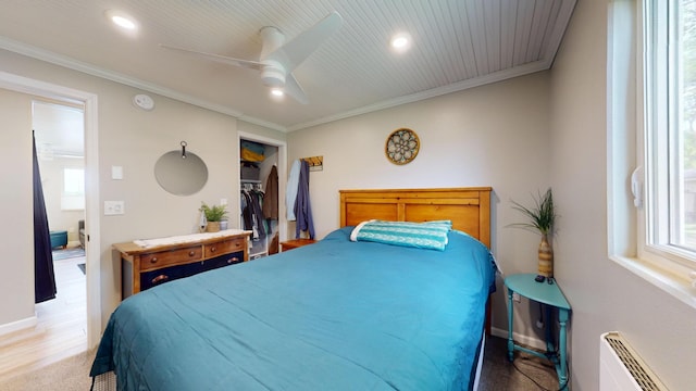27096 Little Floyd Lake Rd Unit 2, Detroit Twp, MN 56501 - bedroom featuring ornamental molding, recessed lighting, a ceiling fan, baseboards, and radiator