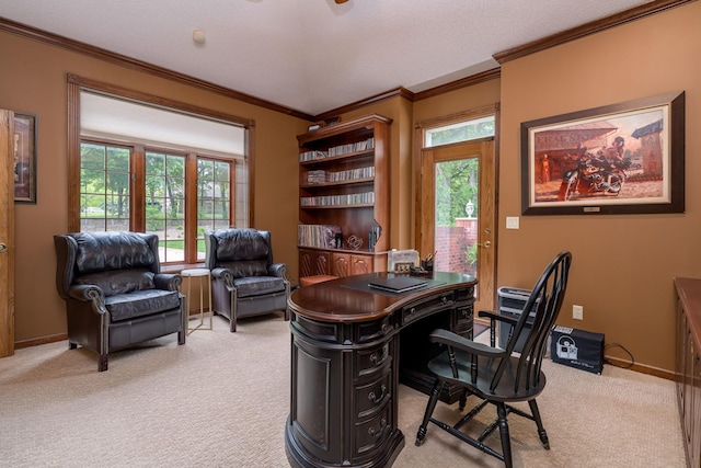 17 Oriole Pl, North Mankato, MN 56003 - office with light carpet, crown molding, baseboards, and ceiling fan