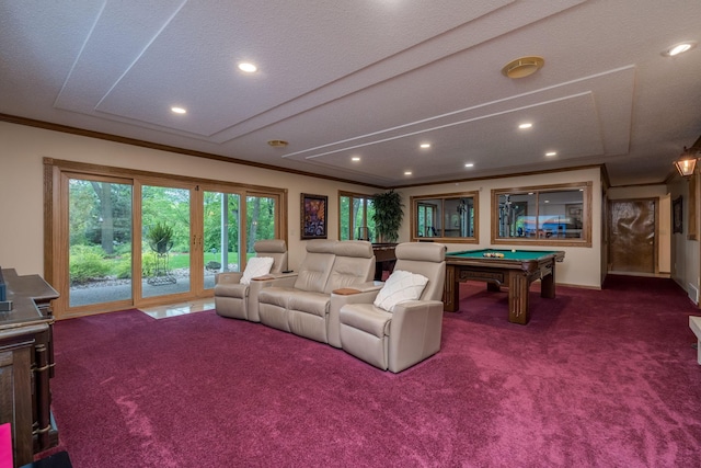17 Oriole Pl, North Mankato, MN 56003 - living area with carpet floors, ornamental molding, billiards, and recessed lighting