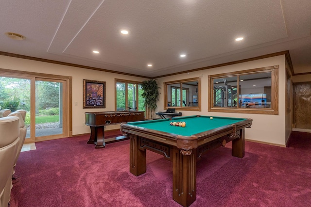 17 Oriole Pl, North Mankato, MN 56003 - playroom featuring carpet flooring, baseboards, crown molding, billiards, and recessed lighting