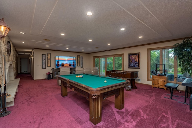 17 Oriole Pl, North Mankato, MN 56003 - recreation room featuring carpet, billiards table, a textured ceiling, and recessed lighting
