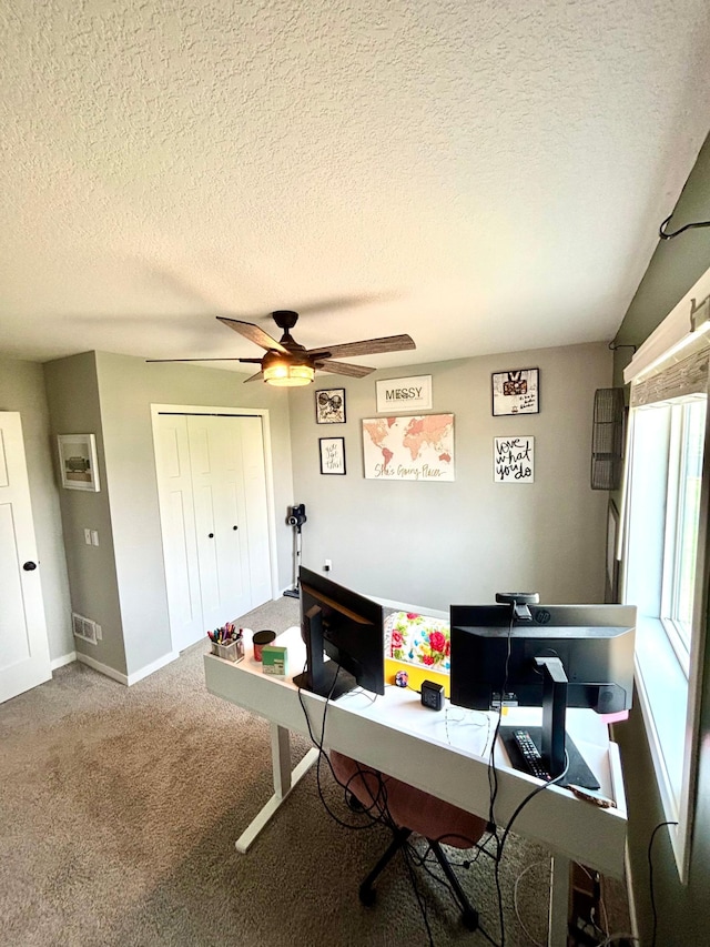 1020 7th Ave NW, Rice, MN 56367 - office featuring ceiling fan, a textured ceiling, carpet, and baseboards