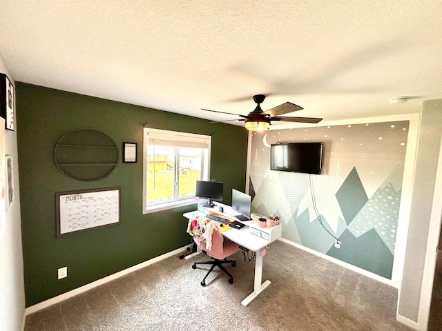 1020 7th Ave NW, Rice, MN 56367 - carpeted office space featuring ceiling fan, a textured ceiling, and baseboards