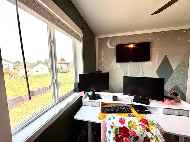 1020 7th Ave NW, Rice, MN 56367 - home office featuring wallpapered walls and a ceiling fan