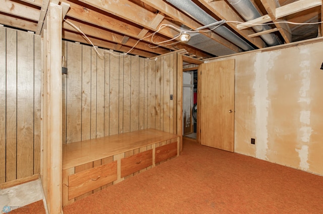 1633 1st St N, Fargo, ND 58102 - unfinished basement with wood walls and carpet flooring