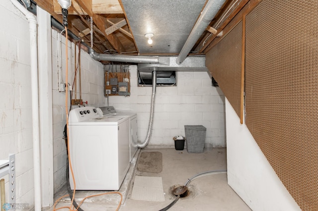 1633 1st St N, Fargo, ND 58102 - unfinished basement featuring washing machine and clothes dryer and electric panel