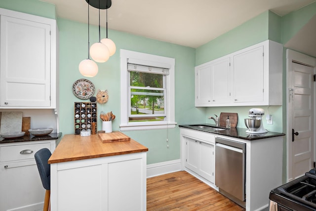 1144 Abell St, Saint Paul, MN 55117 - kitchen with dishwasher, white cabinetry, light wood-type flooring, baseboards, and a sink