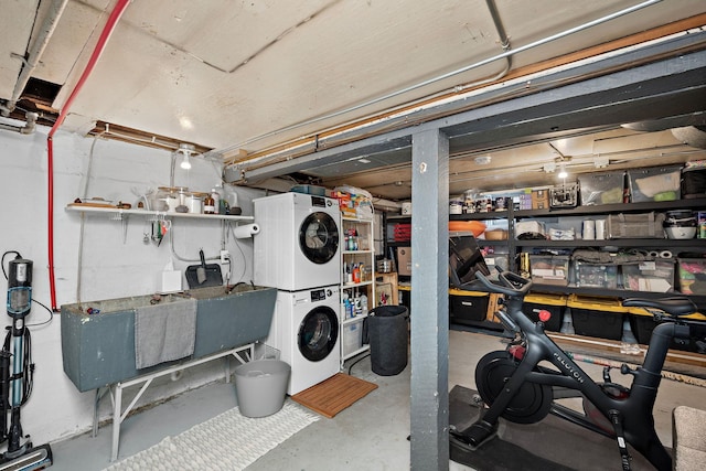 1144 Abell St, Saint Paul, MN 55117 - unfinished basement featuring estacked washer and dryer