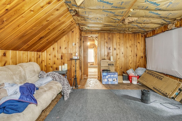 266 Janice St, Shoreview, MN 55126 - bedroom featuring lofted ceiling and wood walls