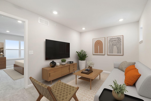 6687 Bluestem Way, Minnetrista, MN 55331 - living room featuring recessed lighting, light carpet, and baseboards