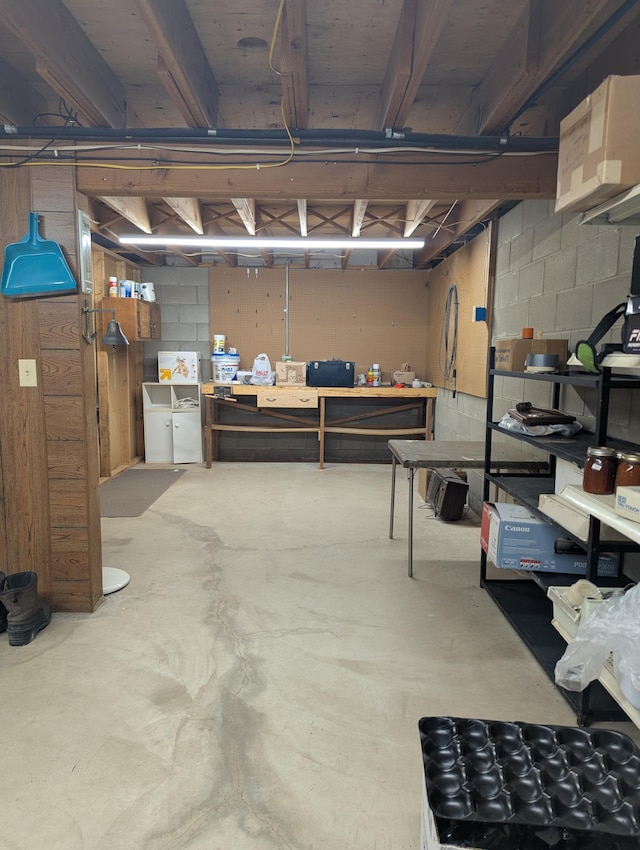 702 Hills Ln, Albert Lea, MN 56007 - unfinished below grade area with a workshop area and concrete block wall