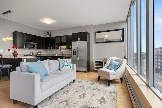 215 10th Ave S Unit 730, Minneapolis, MN 55415 - living area featuring light wood-style flooring and a wall of windows