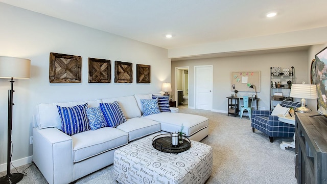 8863 Jorgensen Ave S, Cottage Grove, MN 55016 - living room with light colored carpet, baseboards, and recessed lighting