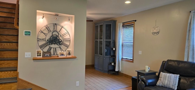 526 Mound St, Owatonna, MN 55060 - sitting room featuring stairway, recessed lighting, and tile patterned flooring