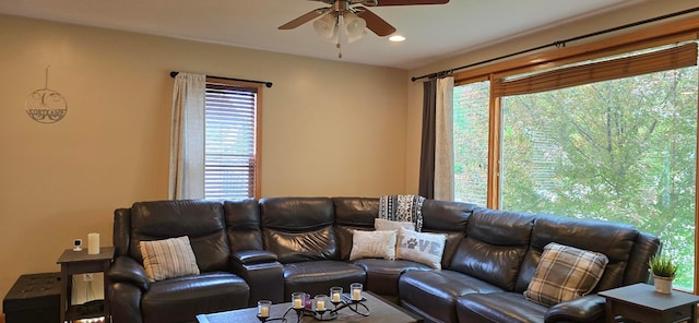 526 Mound St, Owatonna, MN 55060 - living area with a ceiling fan, plenty of natural light, and recessed lighting