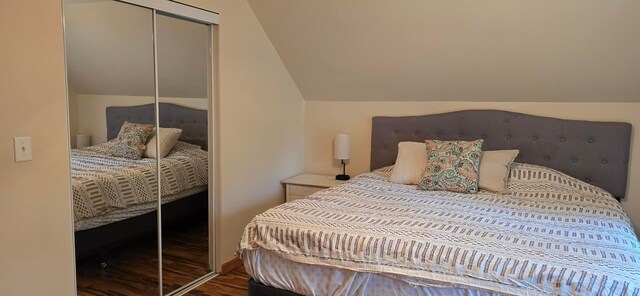 526 Mound St, Owatonna, MN 55060 - bedroom featuring lofted ceiling, wood finished floors, and a closet