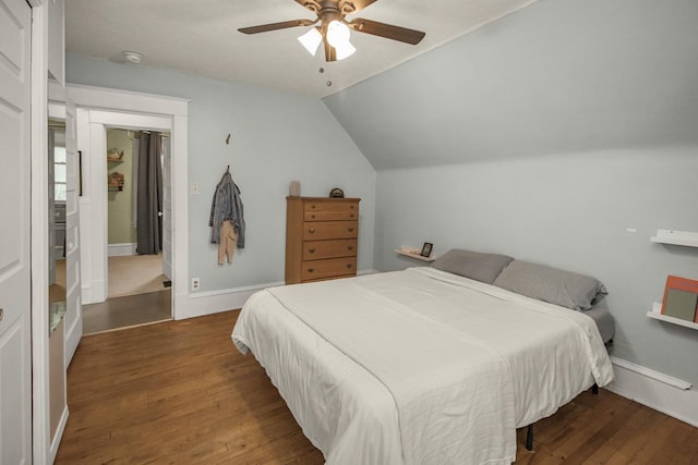 1023 Avon St N, Saint Paul, MN 55103 - bedroom featuring wood finished floors, vaulted ceiling, and a ceiling fan