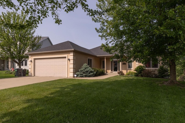 4374 Shetland Pl NW, Rochester, MN 55901 - view of front of house featuring an attached garage, a front yard, driveway, and stucco siding