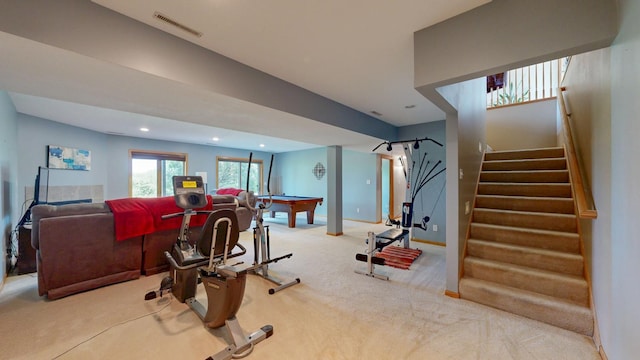 4374 Shetland Pl NW, Rochester, MN 55901 - workout area featuring carpet, billiards, recessed lighting, and baseboards