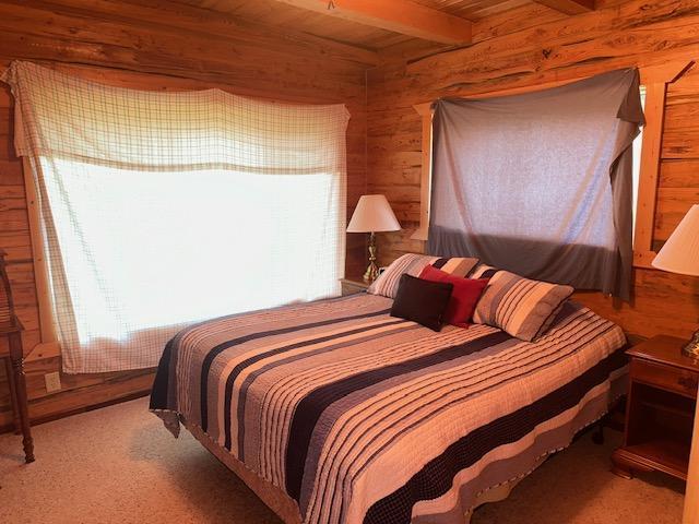 19373 Ethel Beach Rd NE, Kelliher, MN 56650 - bedroom featuring wooden walls and beamed ceiling