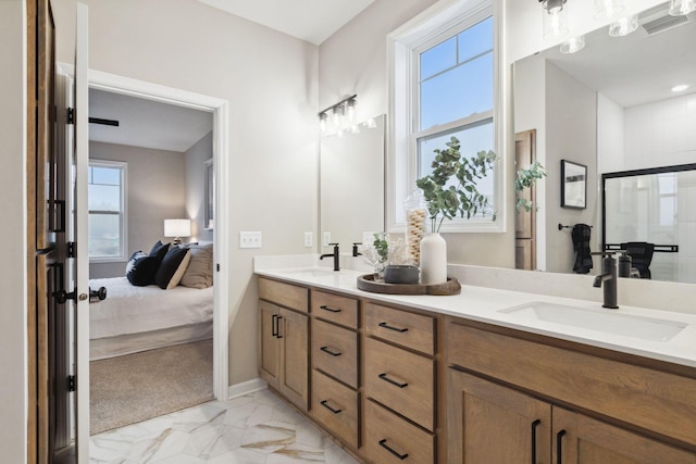 6640 Wolfberry Curv, Minnetrista, MN 55331 - bathroom with ensuite bathroom, double vanity, marble finish floors, and tiled shower