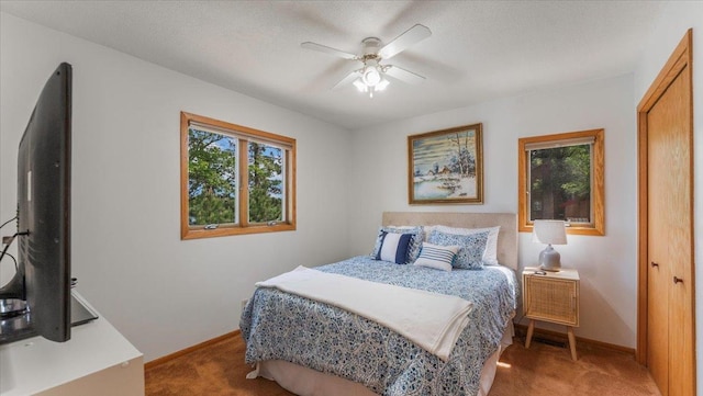13956 Hardy Lake Rd, Pillager, MN 56473 - bedroom featuring carpet flooring, baseboards, and ceiling fan