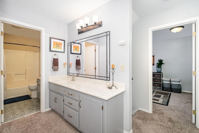 12233 191st Ave NW, Elk River, MN 55330 - full bath featuring vanity, toilet, baseboards, a textured ceiling, and  shower combination