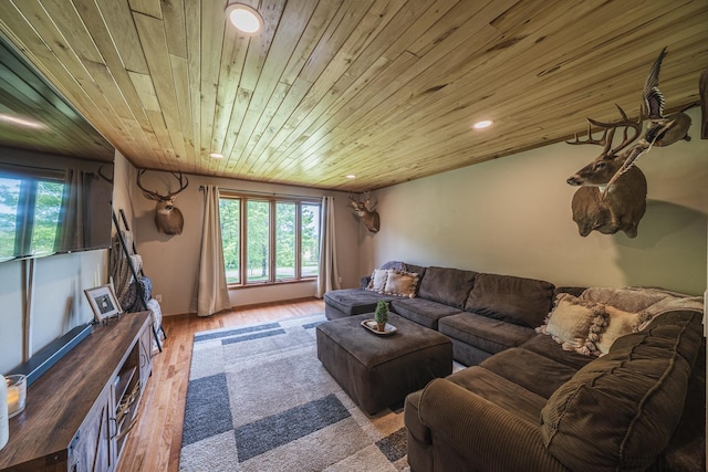 42174 Bur Oak Hills Loop, Pelican Twp, MN 56572 - living room with healthy amount of natural light, recessed lighting, wooden ceiling, and light wood-style floors