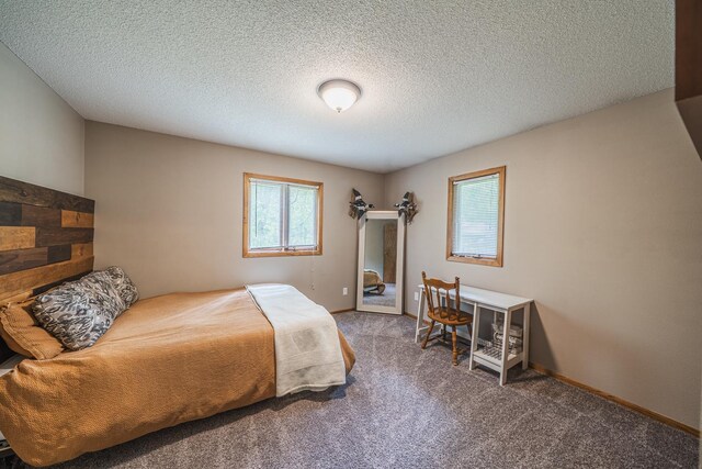 42174 Bur Oak Hills Loop, Pelican Twp, MN 56572 - carpeted bedroom featuring a textured ceiling, access to exterior, and baseboards